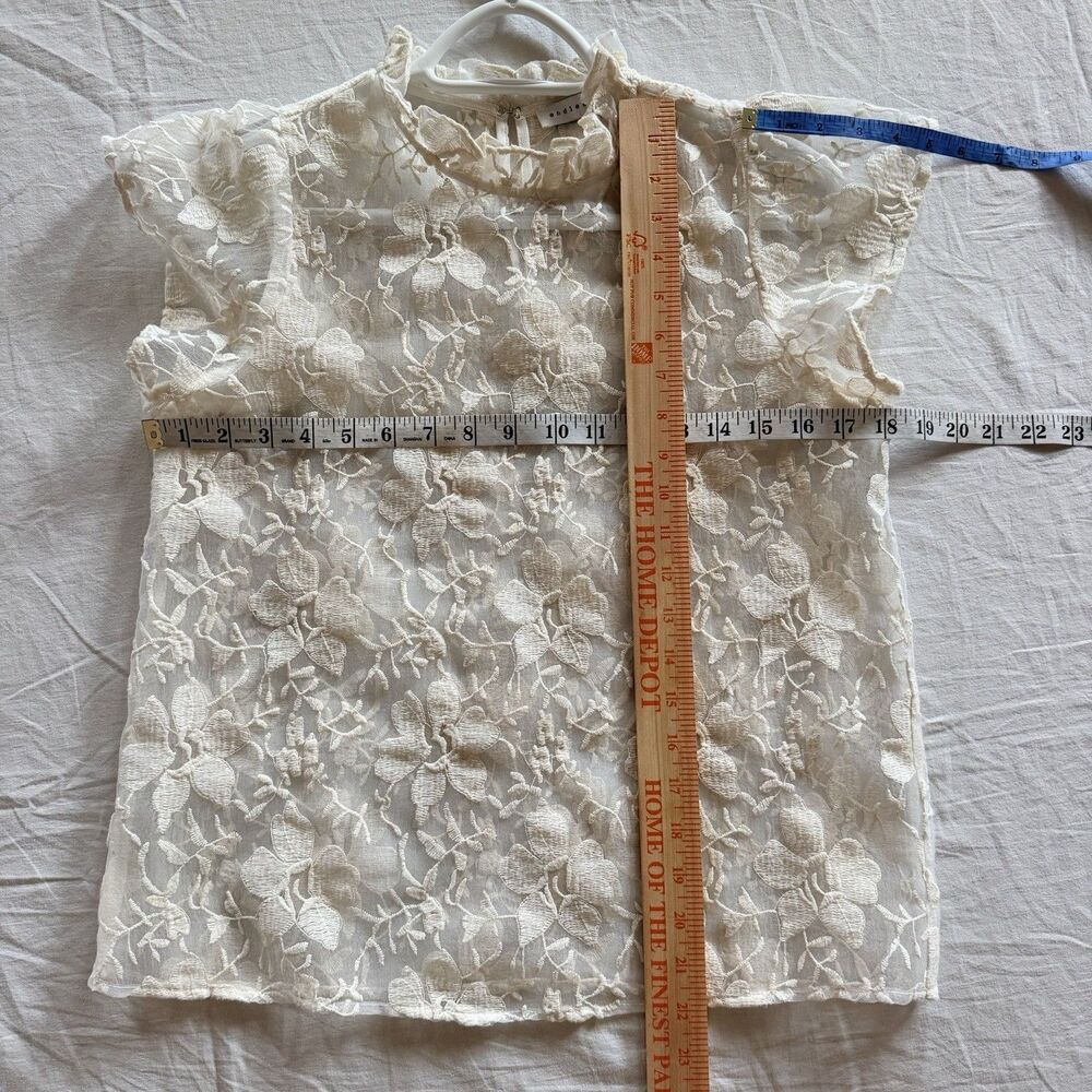 Endless Rose Sheer Floral Embroidered Mesh Blouse Ivory Ruffle Neck Sz S Fairy - Picture 13 of 13